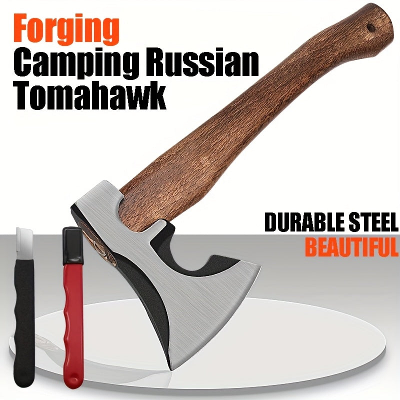 1pc, multi-functional outdoor axe - special steel forged wooden handle Russian tomahawk outdoor camping engineer axe, all steel aircraft axe, portable logging axe, home cutting axe RISE DEFENSE SYSTEMS.AI PRODUCTS
