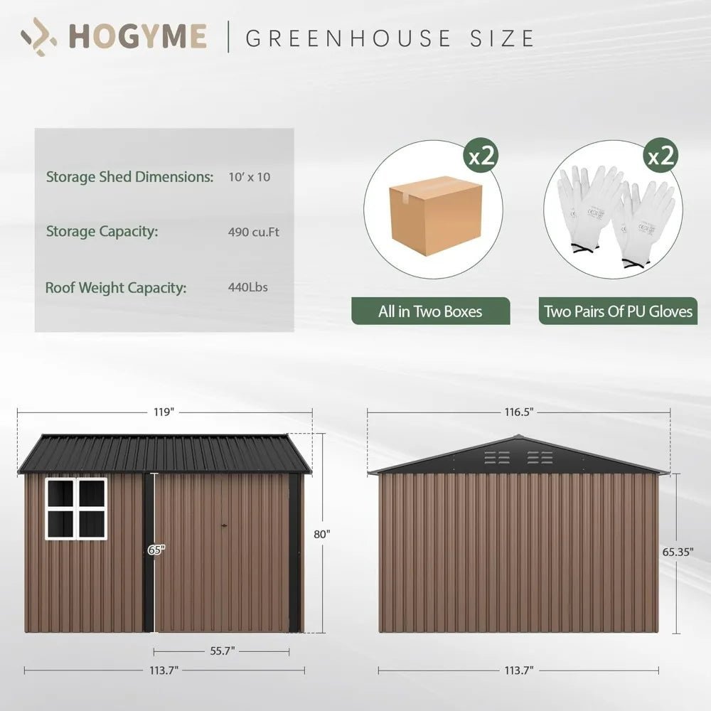 10x10 feet outdoor storage shed, updated frame structure and lockable doors, backyard garden terrace lawn garden shed, brown - RISE DEFENSE SYSTEMS.AI PRODUCTS