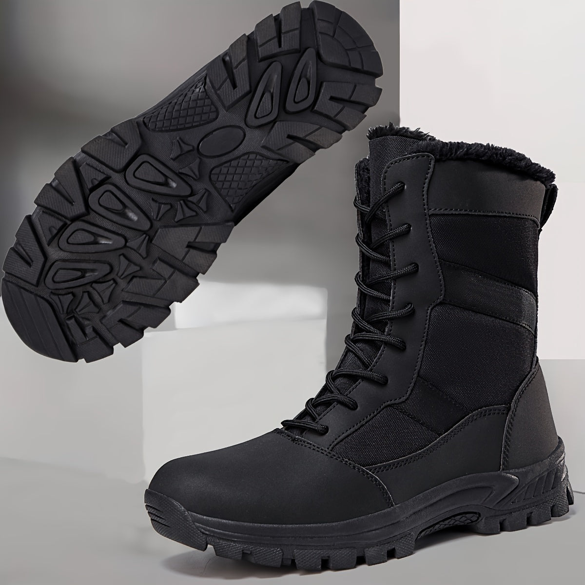 Unisex High-Top Snow Boots, Solid Color Sports Style, Warm Plush Lining, PU & Fabric Upper, Fabric Inner, TPR Sole, Round Toe, with Lace-Up Closure for Hiking & Fall/Winter Season, Outdoor Activities RISE DEFENSE SYSTEMS.AI PRODUCTS