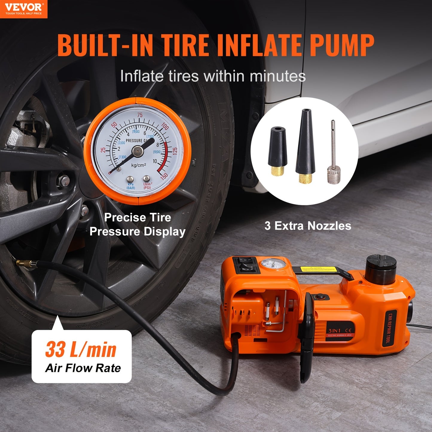 VEVOR Electric Car Jack, 5 Ton 12V Electric Hydraulic Car Floor Jack With Built-in Tire Inflator Pump For SUV Sedans RISE DEFENSE SYSTEMS.AI PRODUCTS