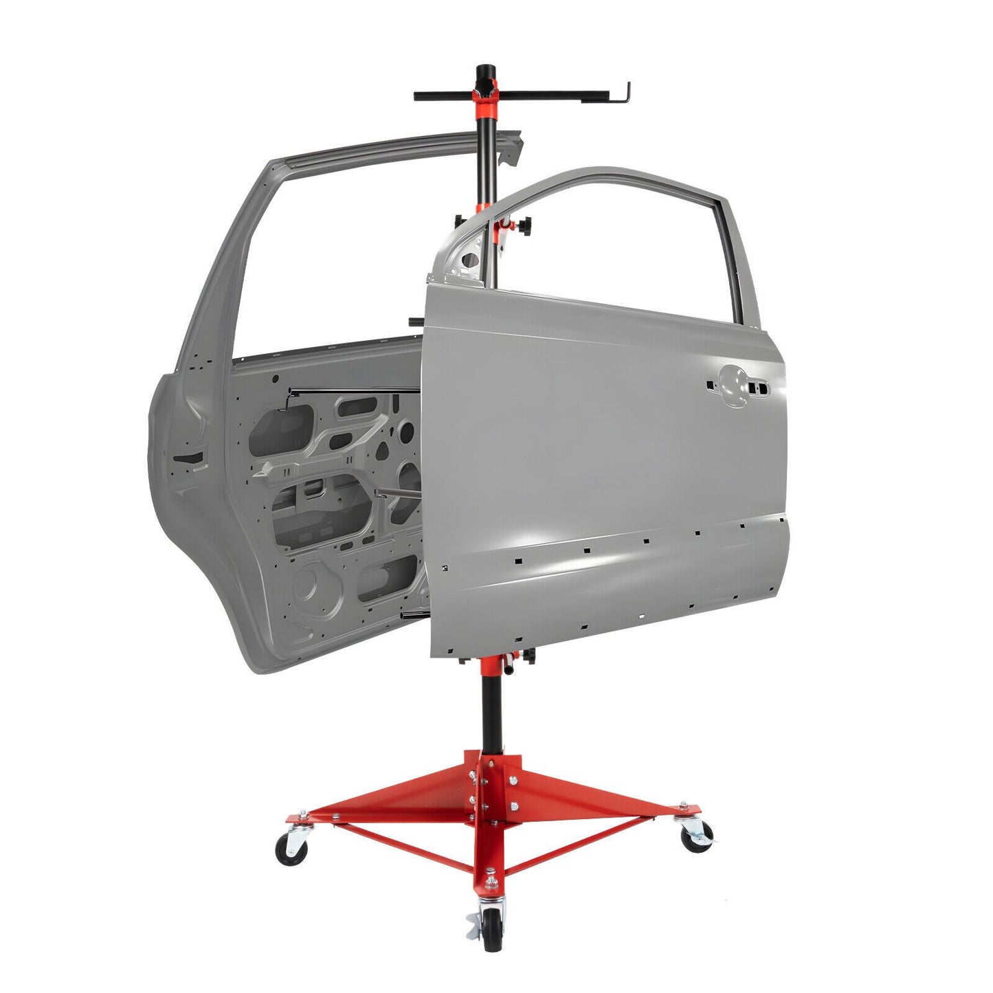 Adjustable Auto Body Door Hood Fender Panel Holder - Sturdy Iron Tree Post Stand, 220.5 lbs Capacity, with Red & Black Adjustable Knobs and Hooks for Precise Painting in Professional Workshops RISE DEFENSE SYSTEMS.AI PRODUCTS