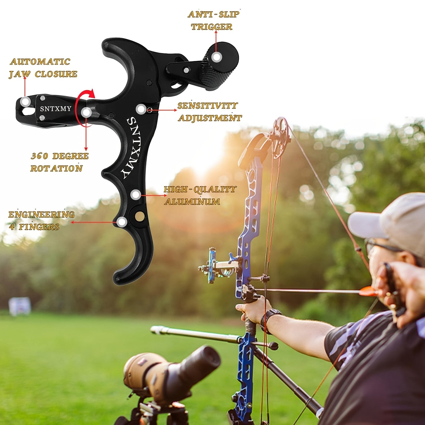 Compound Bow Release, Aluminum Alloy Golden 360° Rotating Arrow Release, Compound Bow Trigger Thumb Release RISE DEFENSE SYSTEMS.AI PRODUCTS
