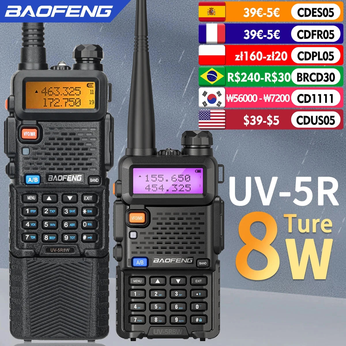 Baofeng Walkie Talkie UV 5R 5W 8W Dual Band Ham Two Way Radio Vhf Uhf FM Radio Handheld Transceiver Hunting 16KM RISE DEFENSE SYSTEMS.AI PRODUCTS