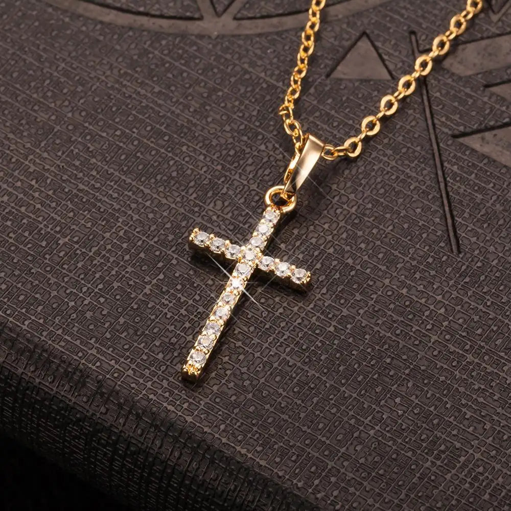 Fashion Cross Pendants dropshipping Golden Silver Color Crystal Jesus Cross Pendant Necklace Jewelry For Men/Women Wholesale RISE DEFENSE SYSTEMS.AI PRODUCTS