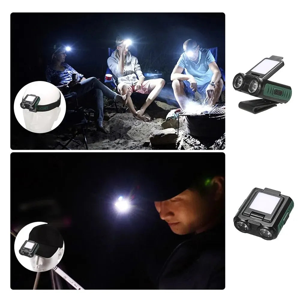 Sensor COB LED Headlamp Cap Clip Light USB Rechargeable Head Flashlight Built-in Battery Headlight Led Head for Fishing Camping RISE DEFENSE SYSTEMS.AI PRODUCTS