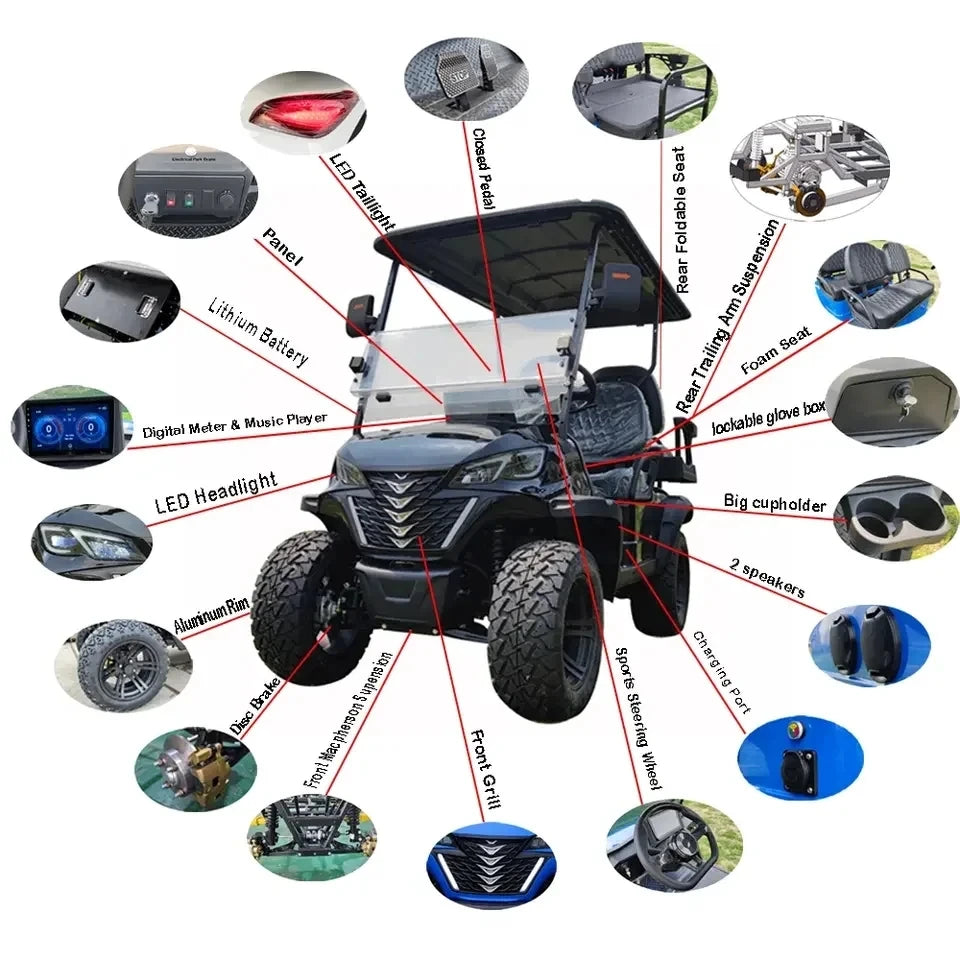 Customize New Club Sightseeing Golf Car 4/6 Seater 48V 60V Off-road Solar Electric Golf Cart RISE DEFENSE SYSTEMS.AI PRODUCTS