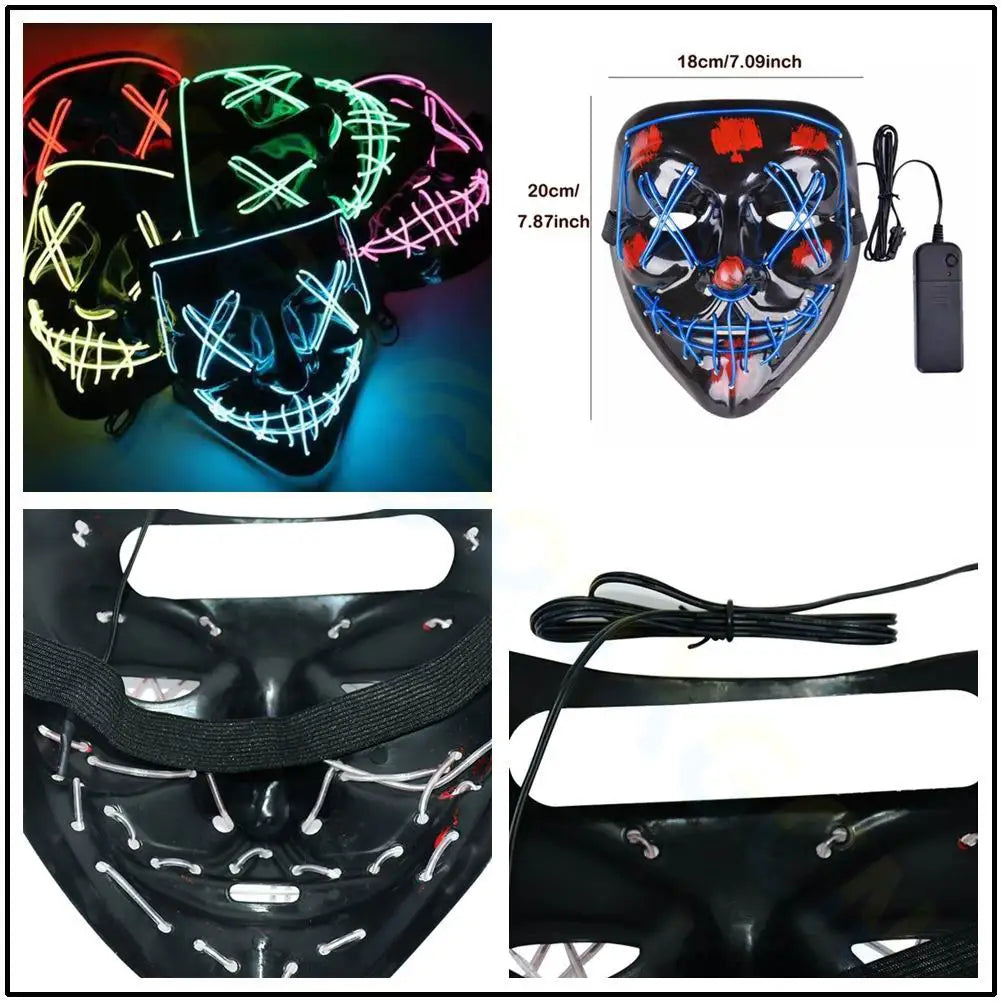 Cosmask Halloween Neon Mask Led Mask Masque Masquerade Party Masks Light Glow In The Dark Funny Masks Cosplay Costume Supplies RISE DEFENSE SYSTEMS.AI PRODUCTS