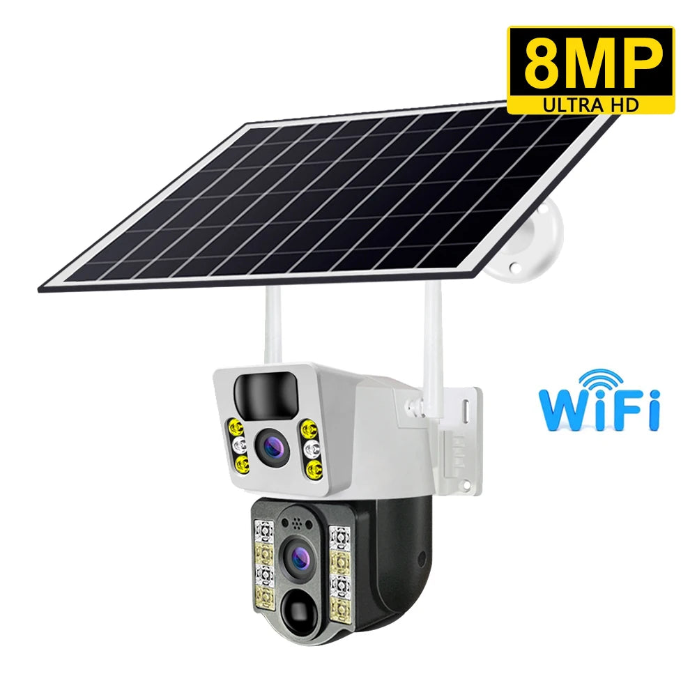 8MP 4K Wireless Solar Camera 4G Sim Outdoor Dual Lens Wifi IP Camera PIR Night Vision V380 Pro CCTV Security Protection Monitor RISE DEFENSE SYSTEMS.AI PRODUCTS