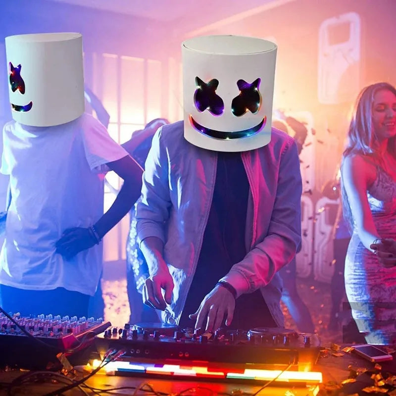 DJ Music Festival Halloween Mask Props Full Head Mask Halloween Costumes Cosplay with Flashing Style Glow Marshmello LED Mask RISE DEFENSE SYSTEMS.AI PRODUCTS