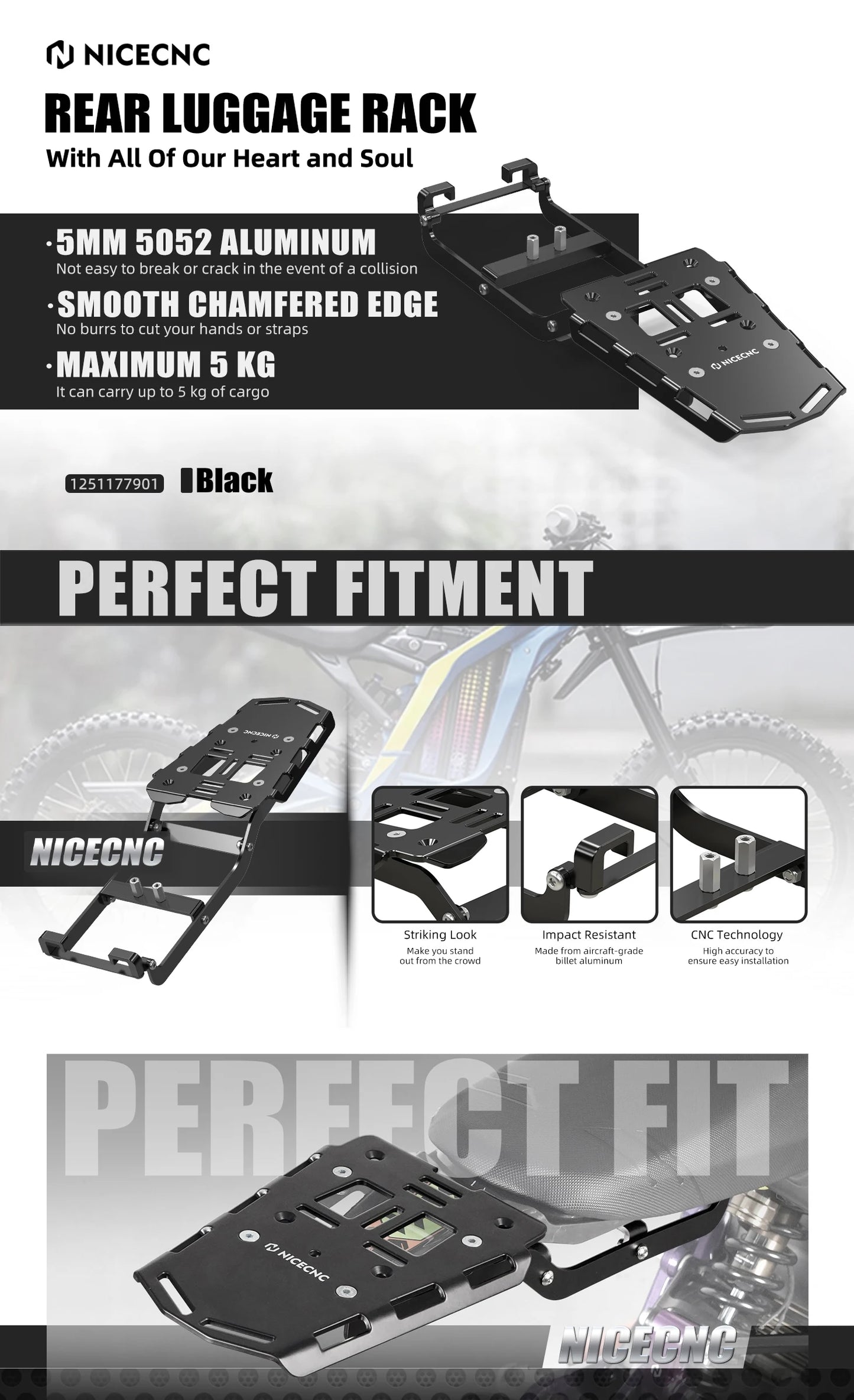 NICECNC For Surron Light Bee X Rear Luggage Rack Electric Dirt Bike Sturdy Tail Cargo Rack Bracket For Sur-Ron Light Bee S L1E RISE DEFENSE SYSTEMS.AI PRODUCTS