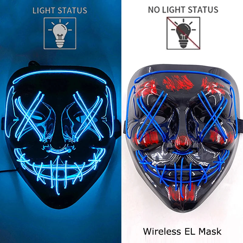 Wireless Neon LED Purge Mask Glow in The Dark Cosplay Horror Mask Halloween Masquerade Party Masks Glowing Funny Dress Up RISE DEFENSE SYSTEMS.AI PRODUCTS