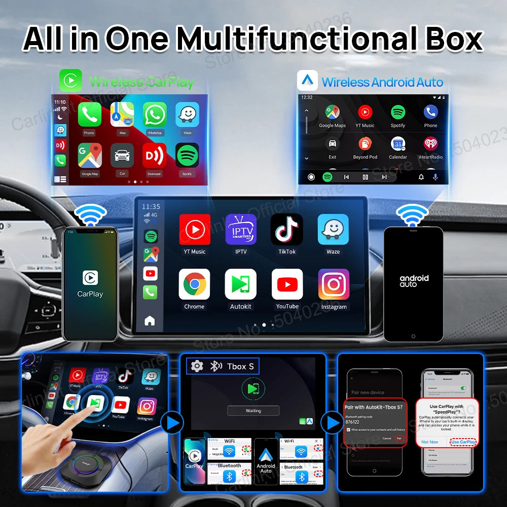 2024 NEW CarPlay AI Box LED Android 13 SM6115 8-Core CPU 5G WiFi BT GPS For Netflix Wireless Android Auto CarPlay Smart TV Box RISE DEFENSE SYSTEMS.AI PRODUCTS