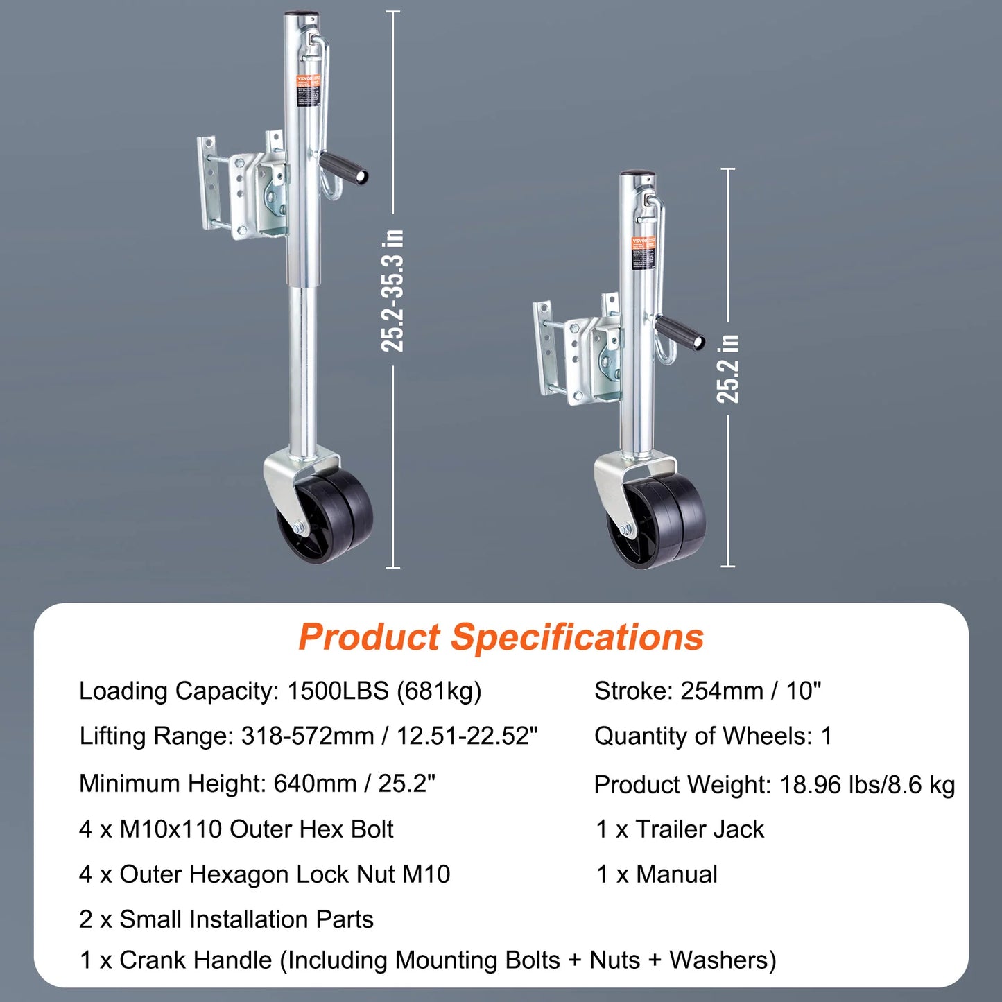 VEVOR 1000/1500lbs Trailer Jack Tongue Stand with Solid Jockey Sidewind Round Wheel Lifting Boat RV Parts Accessories RISE DEFENSE SYSTEMS.AI PRODUCTS