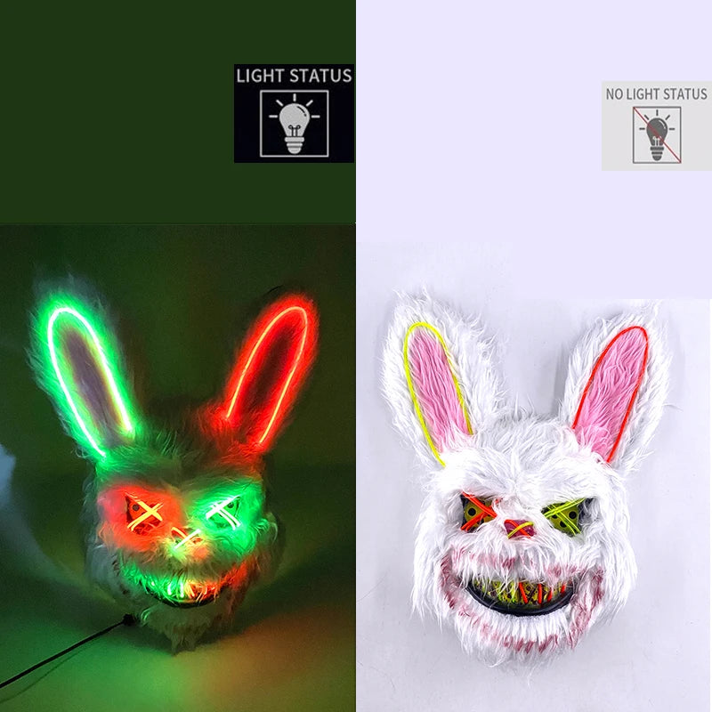 New Design Glowing Bloody Rabbit Mask Led Neon Cosplay Bear Mask Halloween Horror Carnival Masquerade costume Decoration Props RISE DEFENSE SYSTEMS.AI PRODUCTS