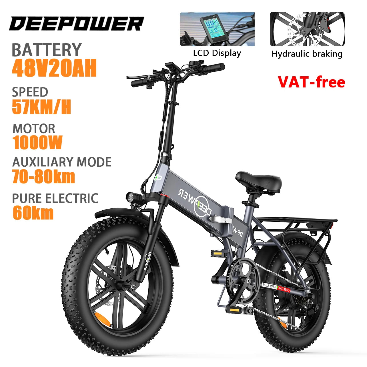 DEEPOWER 20 inch Adults Electric Bike Bicycle 48V 20AH 20 Inch Fat Tire Electric E Bikes Free Shipping Mountain Ebikes 1000W RISE DEFENSE SYSTEMS.AI PRODUCTS