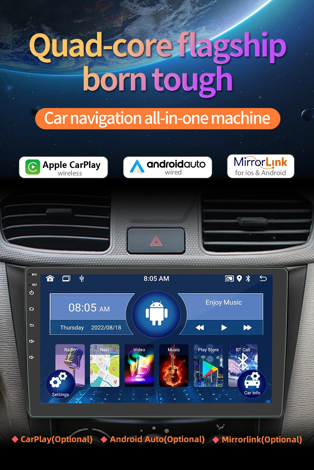BQCC 4core 2 Din Car Radio Androidauto Carplay Android 13 GPS Car Audio 7"/9"/10" WIFI BT IPS Automotive Multimedia Player RISE DEFENSE SYSTEMS.AI PRODUCTS