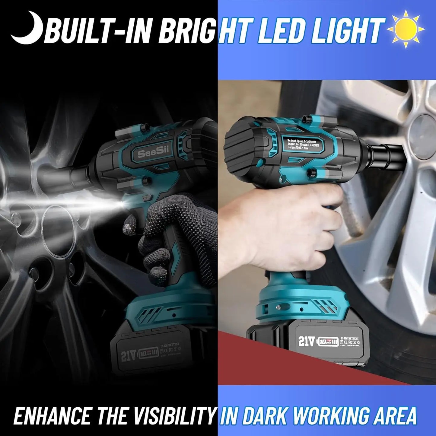 Seesii WH760 1000Nm Cordless Impact Wrench High Torque 1/2" Brushless Impact Gun 2*4.0AH Battery Electric Wrench for Car Truck RISE DEFENSE SYSTEMS.AI PRODUCTS