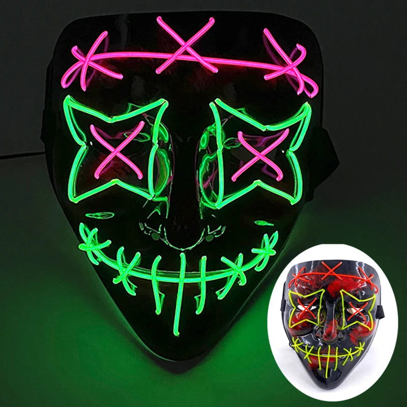 Wireless Scary Glowing Mask LED Luminous Purge Mask Halloween Horror Neon Light Up Cosplay Party Mask Fstival Costume Supplies RISE DEFENSE SYSTEMS.AI PRODUCTS