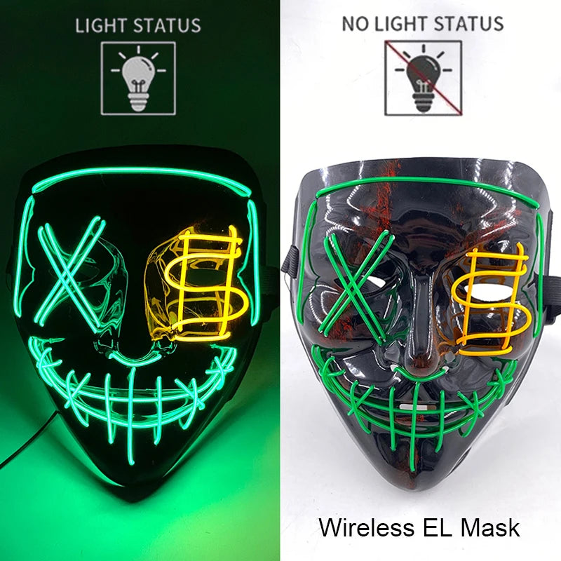 Wireless Neon LED Purge Mask Glow in The Dark Cosplay Horror Mask Halloween Masquerade Party Masks Glowing Funny Dress Up RISE DEFENSE SYSTEMS.AI PRODUCTS