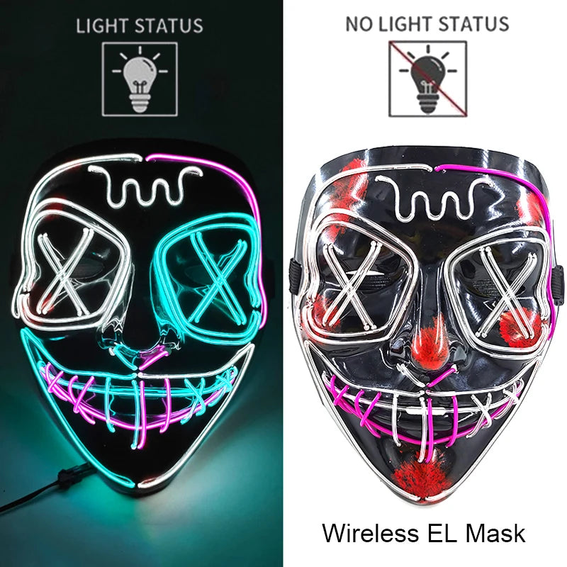 Wireless Neon LED Purge Mask Glow in The Dark Cosplay Horror Mask Halloween Masquerade Party Masks Glowing Funny Dress Up RISE DEFENSE SYSTEMS.AI PRODUCTS