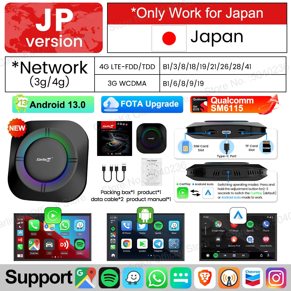 2024 NEW CarPlay AI Box LED Android 13 SM6115 8-Core CPU 5G WiFi BT GPS For Netflix Wireless Android Auto CarPlay Smart TV Box RISE DEFENSE SYSTEMS.AI PRODUCTS