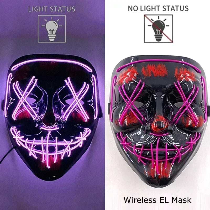 Wireless Halloween Neon LED Purge Mask Masque Masquerade Party Masks Light Grow in the Dark Horror Mask Glowing Masker RISE DEFENSE SYSTEMS.AI PRODUCTS