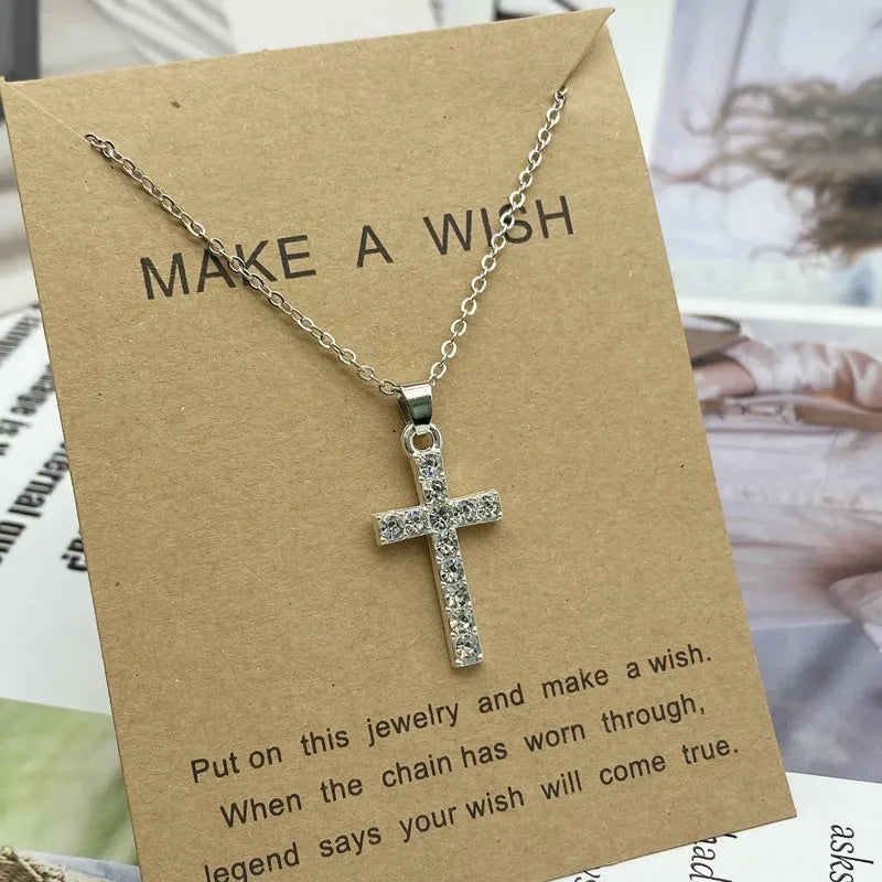 New Trendy Alloy Crystal Cross Pendant Necklaces for Women Fashion Simple Gold Color Clavicle Chain Necklace Collar Jewelry Gift RISE DEFENSE SYSTEMS.AI PRODUCTS