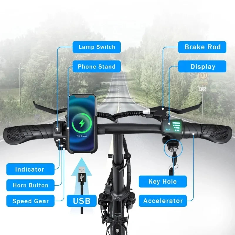 Electric Bike For Adults 600W Peak Motor, 20 Mph Folding Ebike, 14" Adults Electric Bicycles,3 Levels Assist,Multi-Shock Ebike, RISE DEFENSE SYSTEMS.AI PRODUCTS