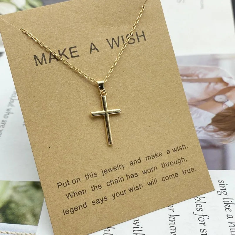 New Trendy Alloy Crystal Cross Pendant Necklaces for Women Fashion Simple Gold Color Clavicle Chain Necklace Collar Jewelry Gift RISE DEFENSE SYSTEMS.AI PRODUCTS