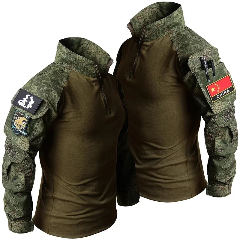 RU Camo Tactical Sets Men Outdoor Breathable Long Sleeve T Shirts+Multi-pocket Straight Cargo Pant 2Pcs Suit Training Combat Set RISE DEFENSE SYSTEMS.AI PRODUCTS