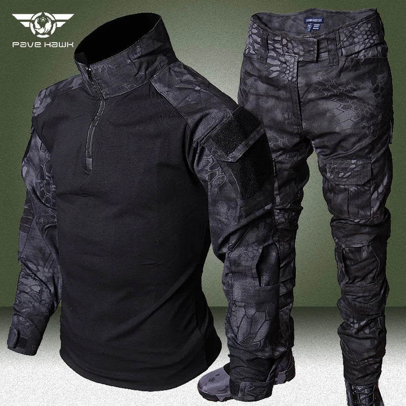 Snake Camo Tactical Sets Men Autumn Breathable Long Sleeve Tshirts+Outdoor Multi-pocket Pants 2 Pcs Suits Training Cargo Set RISE DEFENSE SYSTEMS.AI PRODUCTS