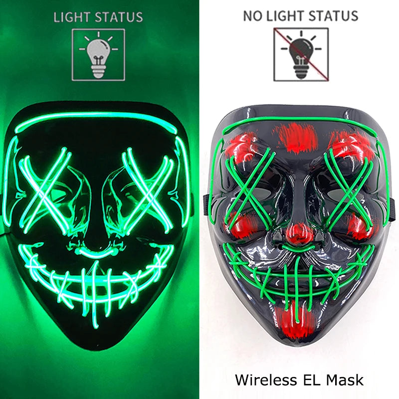 Wireless Neon LED Purge Mask Glow in The Dark Cosplay Horror Mask Halloween Masquerade Party Masks Glowing Funny Dress Up RISE DEFENSE SYSTEMS.AI PRODUCTS