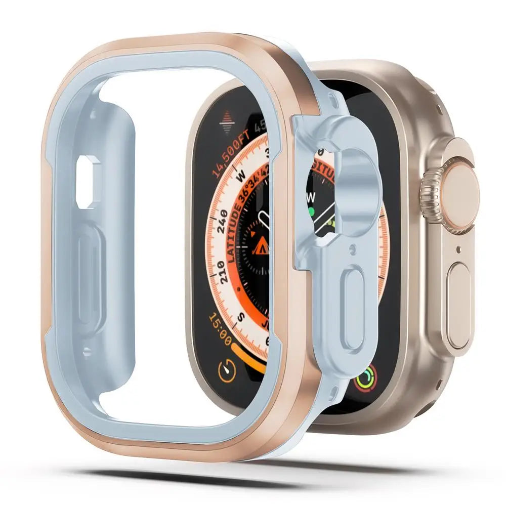 Aluminum alloy Case For Apple Watch Ultra 2 49mm series 9 8 7 6 se 5 TPU Bumper+Metal Frame For iWatch 45mm 41mm 44mm 40mm Cover RISE DEFENSE SYSTEMS.AI PRODUCTS