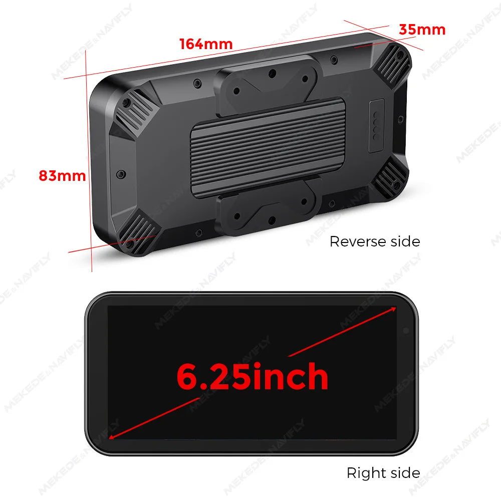 Portable 6.25 inch IP67 Waterproof Motorcycle GPS Navigation Wireless Carplay Android Auto DVR Drive Recorder Moto Monitor WIFI RISE DEFENSE SYSTEMS.AI PRODUCTS