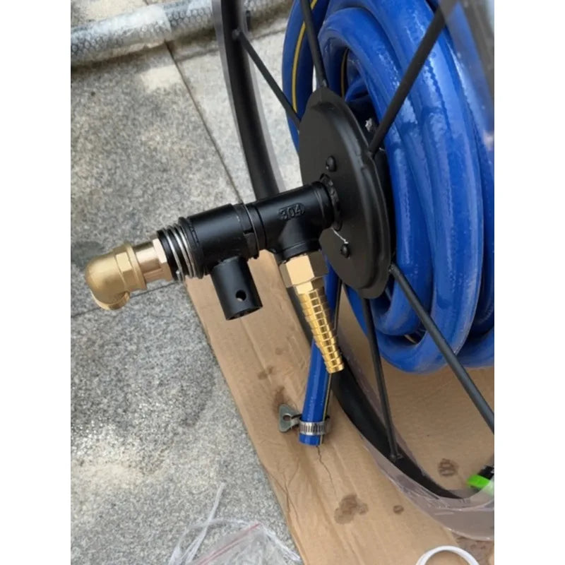 Metal Water Pipe Organizer Frame 100 M Car Wash Watering Home Hose Nozzle High Pressure Hose Reel Set RISE DEFENSE SYSTEMS.AI PRODUCTS