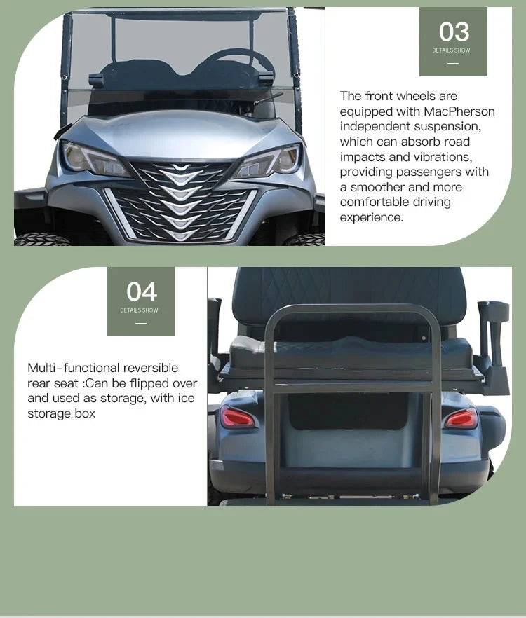 Customize New Club Sightseeing Golf Car 4/6 Seater 48V 60V Off-road Solar Electric Golf Cart RISE DEFENSE SYSTEMS.AI PRODUCTS