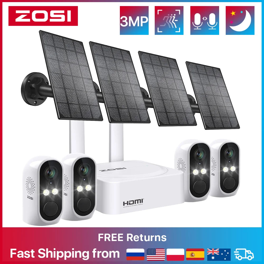 ZOSI 2K 8CH Battery Powered Wireless Security Camera System 3MP Outdoor Cameras with Two Way Audio Video Surveillance Kit RISE DEFENSE SYSTEMS.AI PRODUCTS