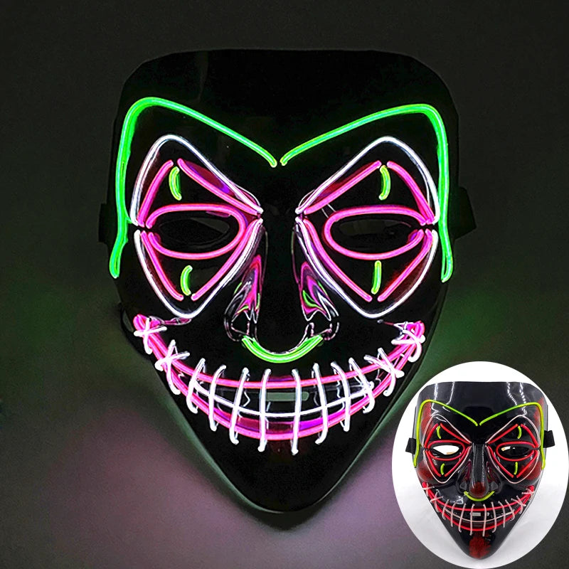 Wireless Scary Glowing Mask LED Luminous Purge Mask Halloween Horror Neon Light Up Cosplay Party Mask Fstival Costume Supplies RISE DEFENSE SYSTEMS.AI PRODUCTS