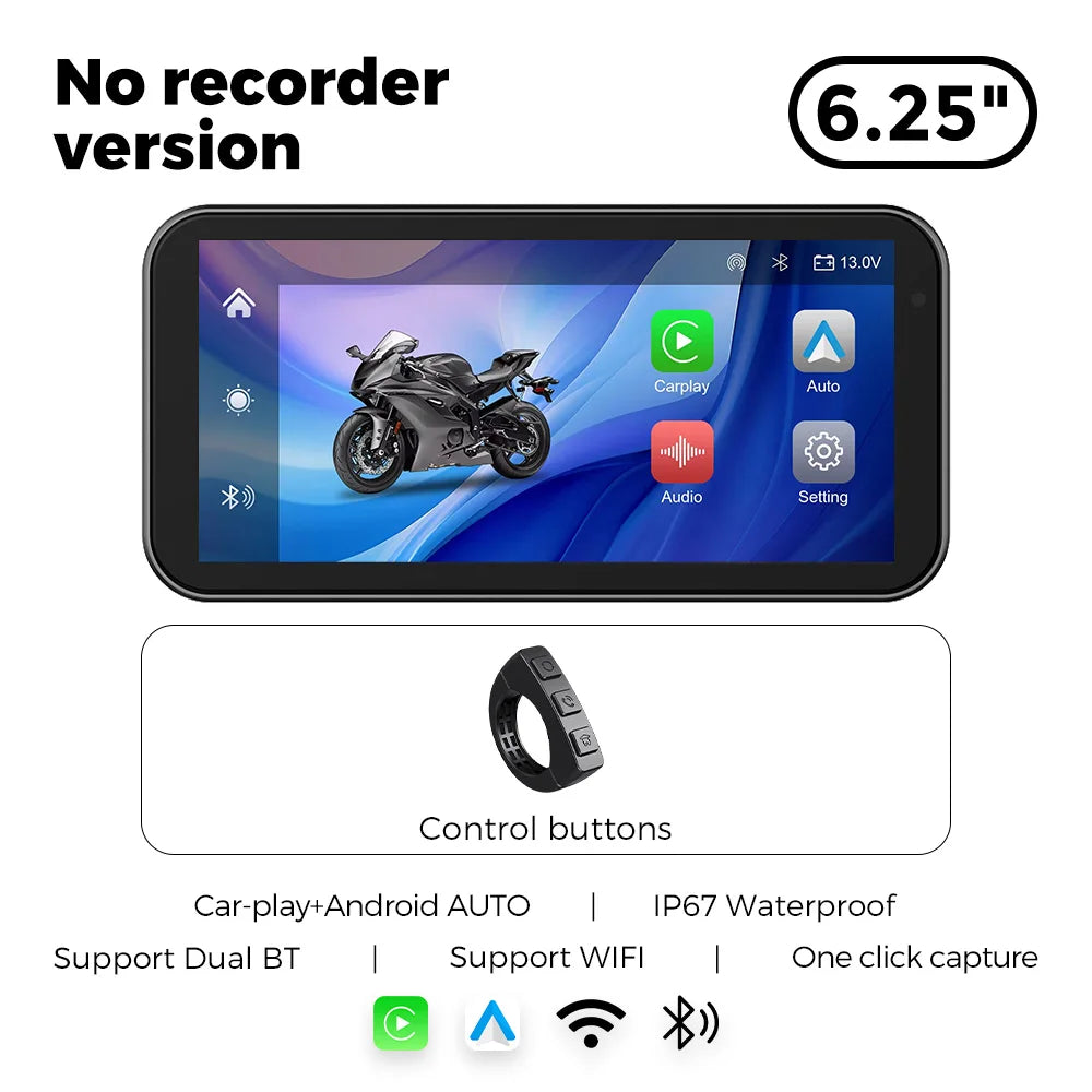 Portable 6.25 inch IP67 Waterproof Motorcycle GPS Navigation Wireless Carplay Android Auto DVR Drive Recorder Moto Monitor WIFI RISE DEFENSE SYSTEMS.AI PRODUCTS