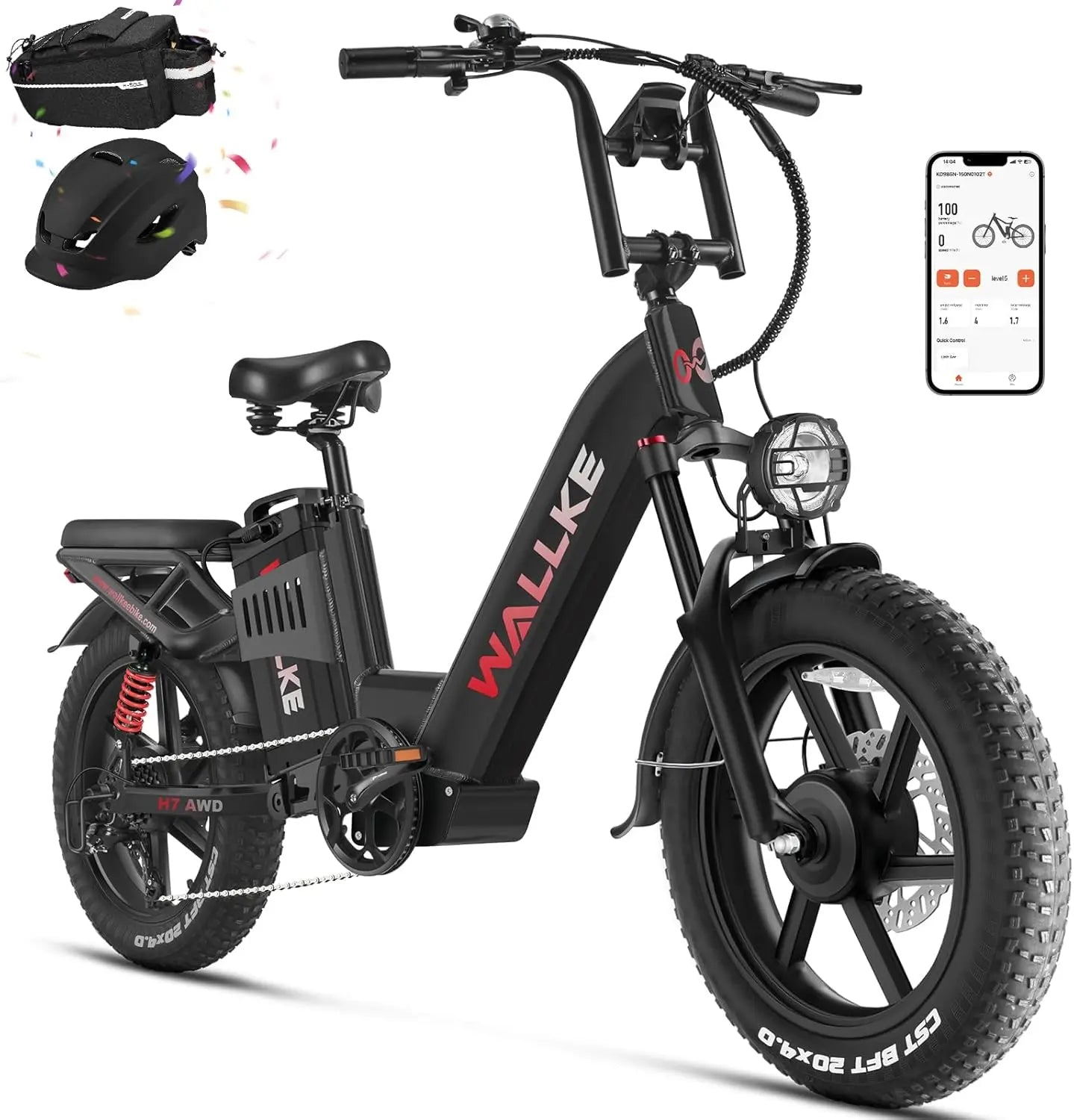 WALLKE H7 Electric Bike 40Ah/60Ah 1000W/2000W Ebike 20 Inch Fat Tire Electric Bicycle 31/34MPH Step Thru E-bike with APP Control RISE DEFENSE SYSTEMS.AI PRODUCTS