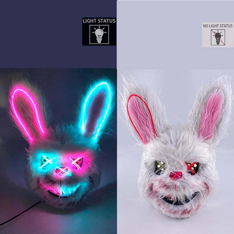 New Design Glowing Bloody Rabbit Mask Led Neon Cosplay Bear Mask Halloween Horror Carnival Masquerade costume Decoration Props RISE DEFENSE SYSTEMS.AI PRODUCTS