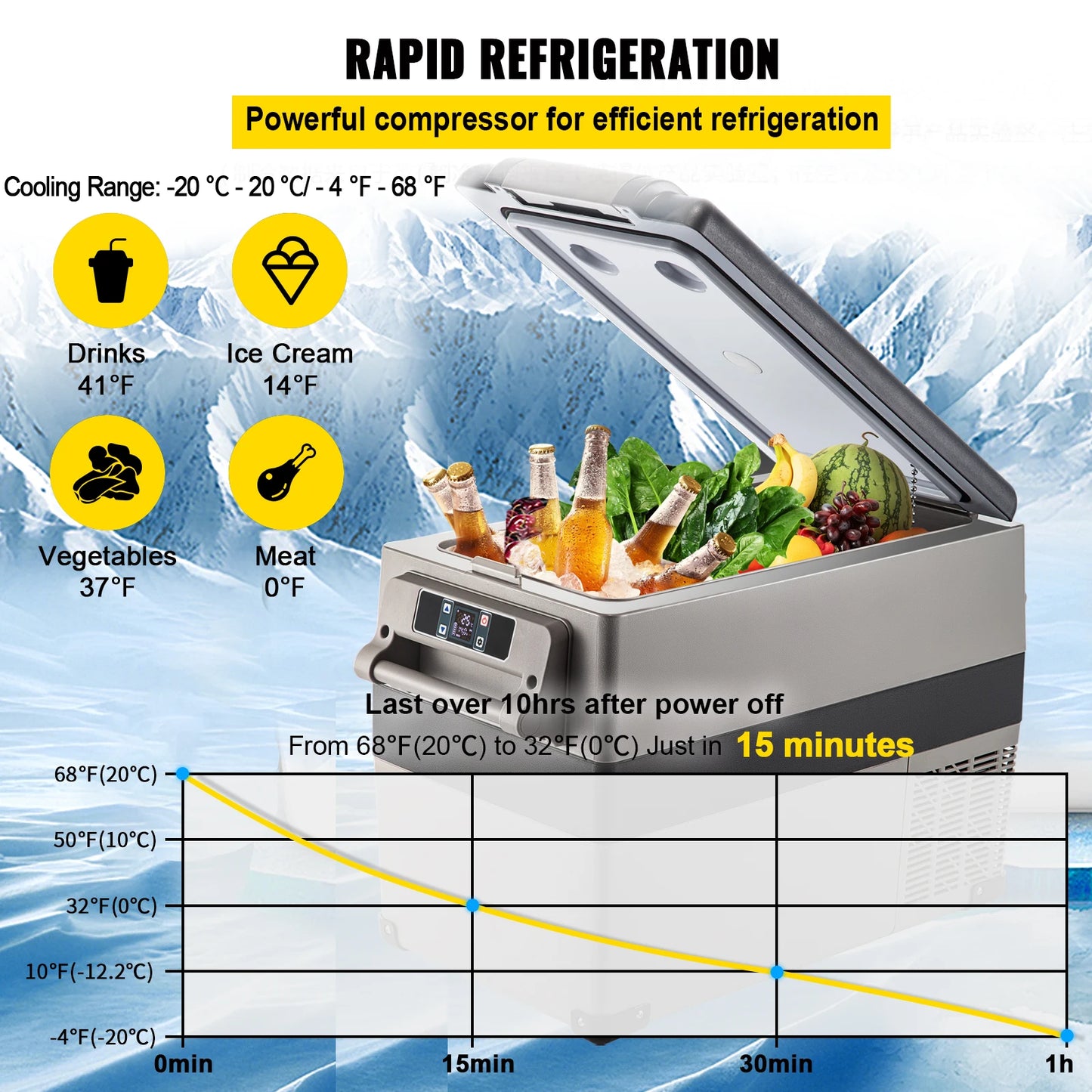 VEVOR 12V Car Refrigerator 48 Quart (45L) Fast Cooling Portable Freezer with App Control for Travel Truck Camping and Home Use RISE DEFENSE SYSTEMS.AI PRODUCTS