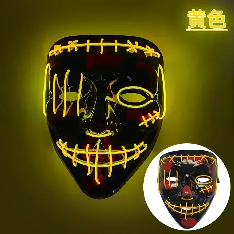 Wireless Halloween Neon LED Purge Mask Masque Masquerade Party Masks Light Grow in the Dark Horror Mask Glowing Masker RISE DEFENSE SYSTEMS.AI PRODUCTS