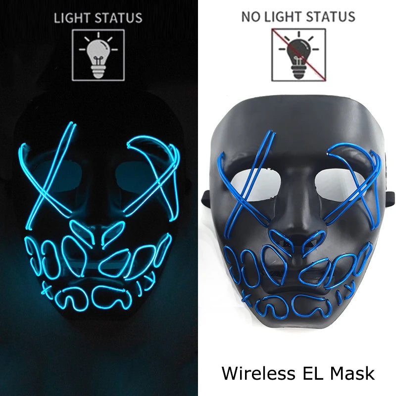 Wireless Neon LED Purge Mask Glow in The Dark Cosplay Horror Mask Halloween Masquerade Party Masks Glowing Funny Dress Up RISE DEFENSE SYSTEMS.AI PRODUCTS