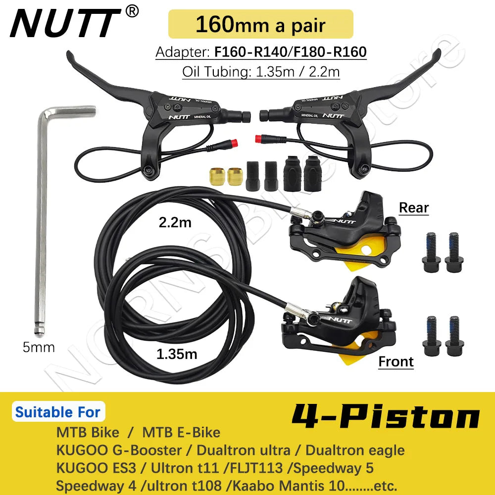 NUTT 4 Piston Y-5 Electric E-Bike Scooter Disc Brake Hydraulic Bicycle 140 160 180 Rotor For A5-D KUGOO Dualtron Kaabo Mantis RISE DEFENSE SYSTEMS.AI PRODUCTS