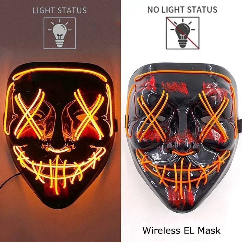 Wireless Halloween Neon LED Purge Mask Masque Masquerade Party Masks Light Grow in the Dark Horror Mask Glowing Masker RISE DEFENSE SYSTEMS.AI PRODUCTS