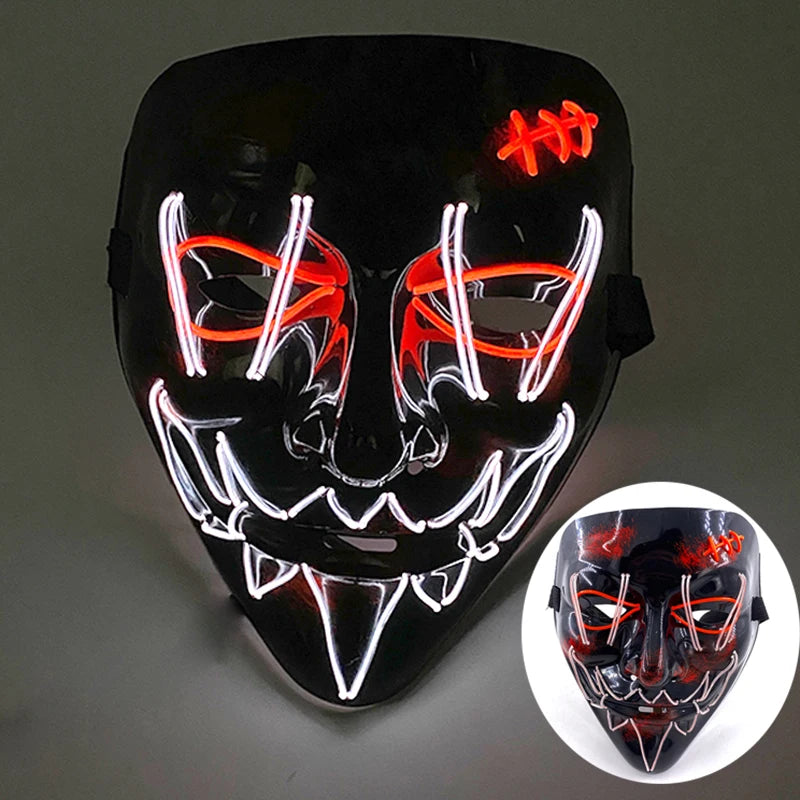 Wireless Scary Glowing Mask LED Luminous Purge Mask Halloween Horror Neon Light Up Cosplay Party Mask Fstival Costume Supplies RISE DEFENSE SYSTEMS.AI PRODUCTS