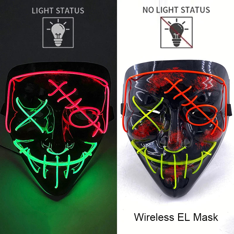 Wireless Neon LED Purge Mask Glow in The Dark Cosplay Horror Mask Halloween Masquerade Party Masks Glowing Funny Dress Up RISE DEFENSE SYSTEMS.AI PRODUCTS