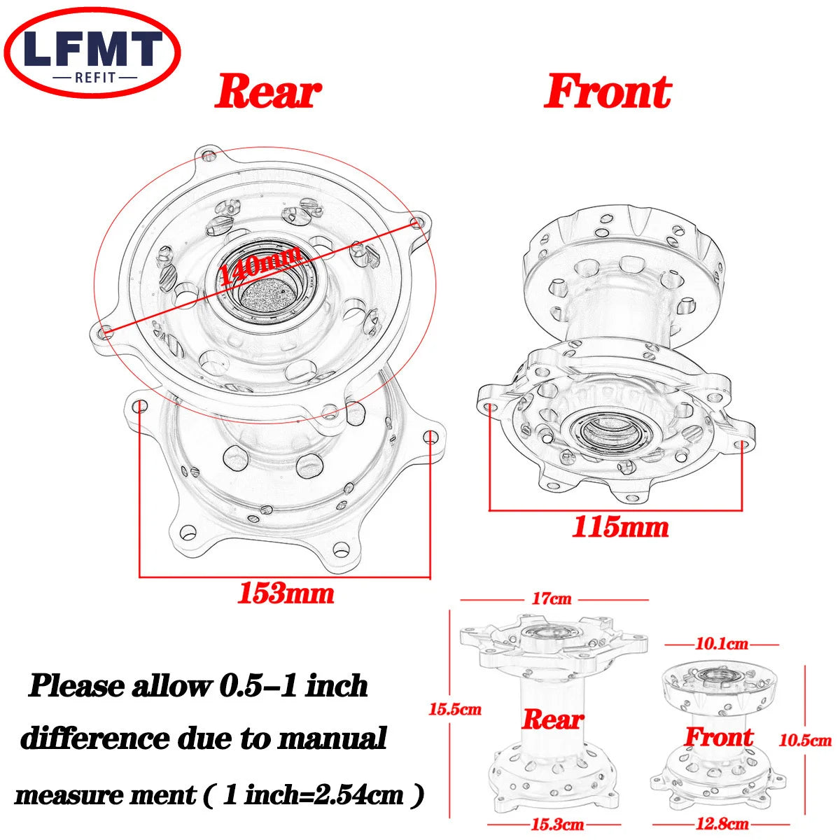 Motorcycle Front Rims Rear Wheel Hub core 36 Holes For HONDA CR125 CR250 2002-2007 CRF250R CRF450R 2004-2013 CR CRF 125 250 450R RISE DEFENSE SYSTEMS.AI PRODUCTS