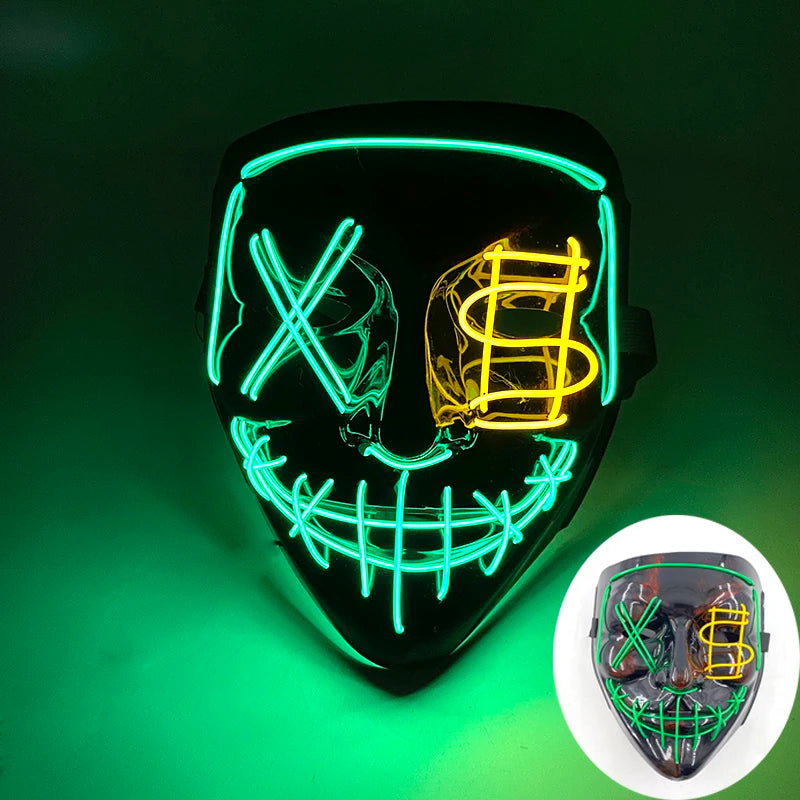Wireless Scary Glowing Mask LED Luminous Purge Mask Halloween Horror Neon Light Up Cosplay Party Mask Fstival Costume Supplies RISE DEFENSE SYSTEMS.AI PRODUCTS
